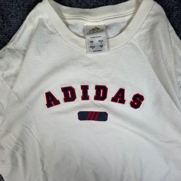 Vintage Adidas Embroidered Logo T-Shirt White Navy Red Mens Large 90s Retro - Picture 2 of 7